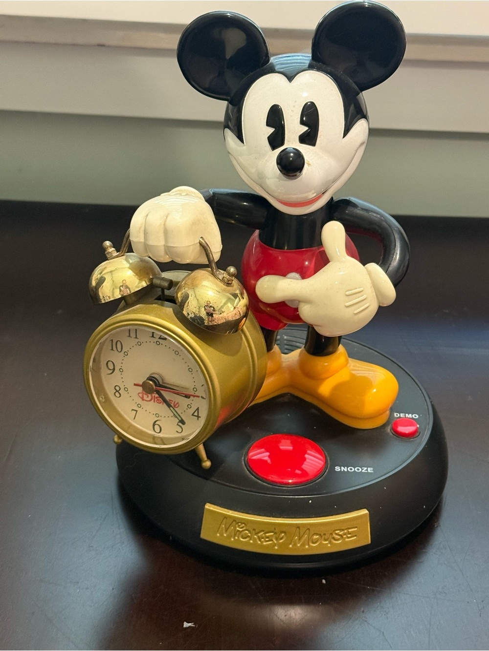 Disney Mickey Mouse Figurine Alarm Clock in Black, Red, Yellow & Gold
